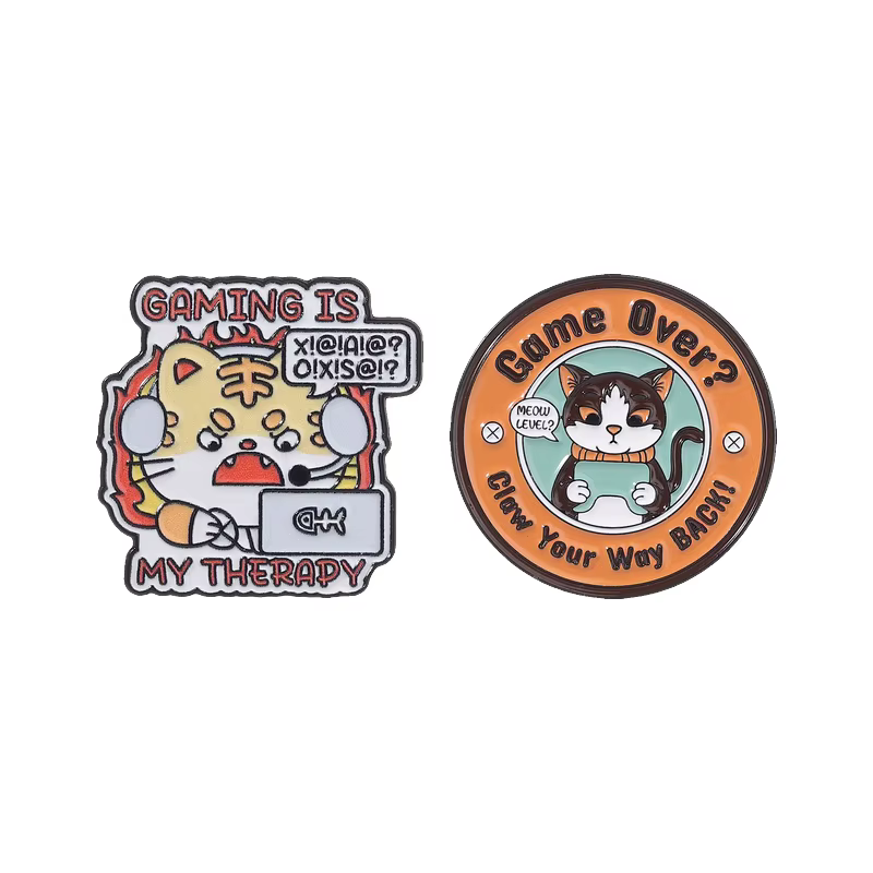 Gaming Is My Therapy Tiger Enamel Pin Fun Game Cat Game Over Claw Your Way Back Brooch Lapel Badge Jewelry Gift for Espo