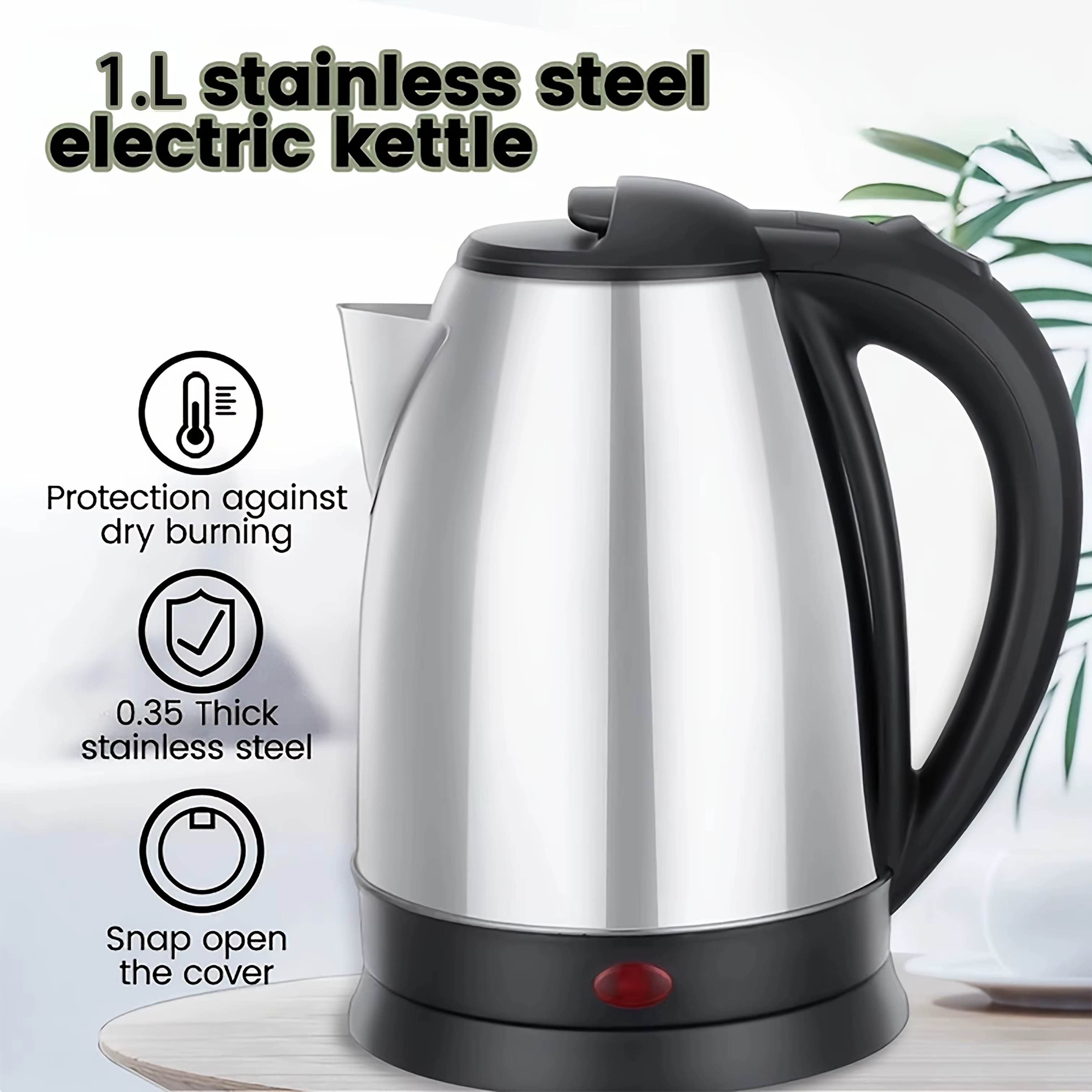 Large Capacity Stainless Steel Electric Kettle - 304 Food-Grade, Auto Shut-Off for Home, Dorm & Hotel Use