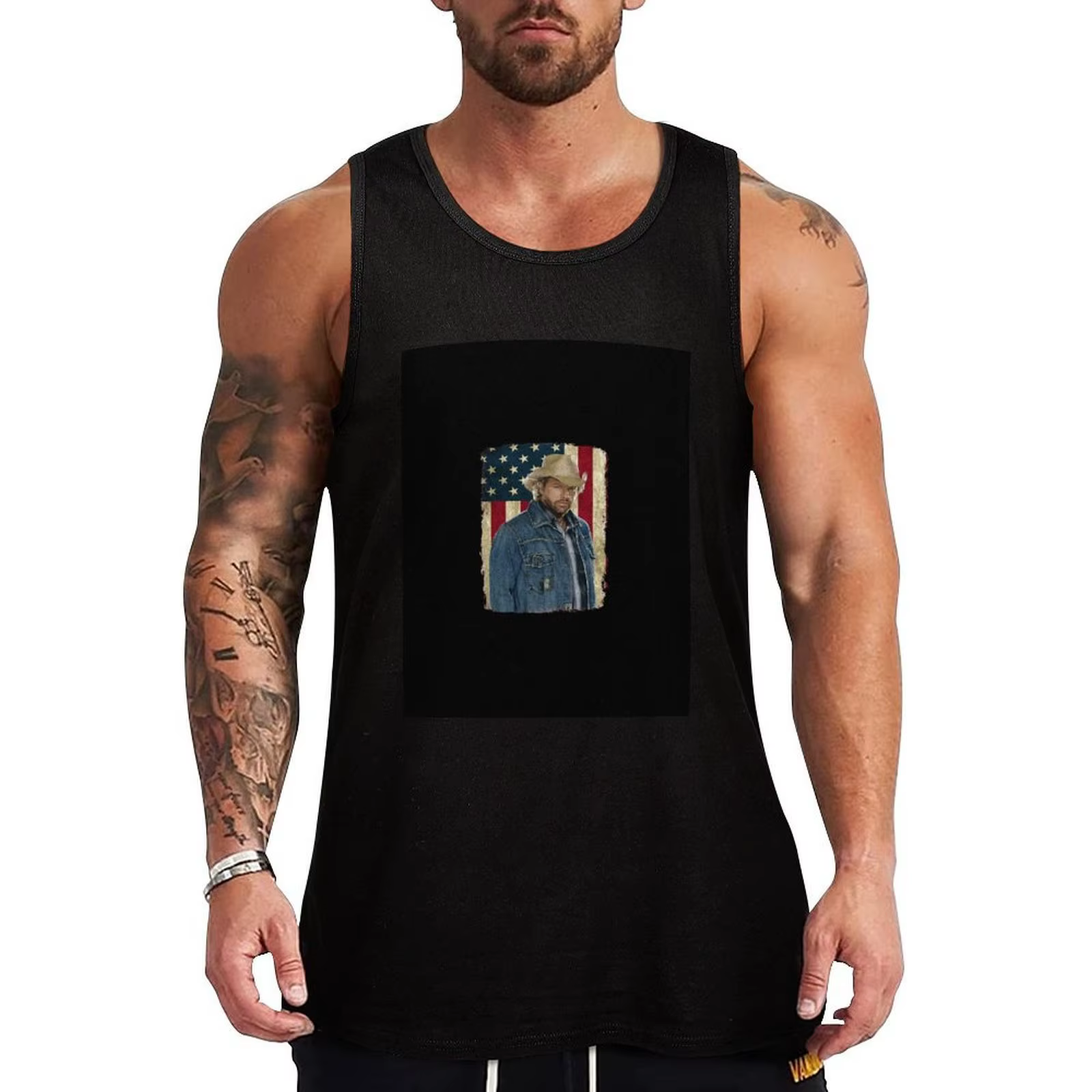 Vintage American Flag Toby Keith Singer Music Tank Top Bodybuilding Fitness Tank Top Sleeveless Gym Shirt