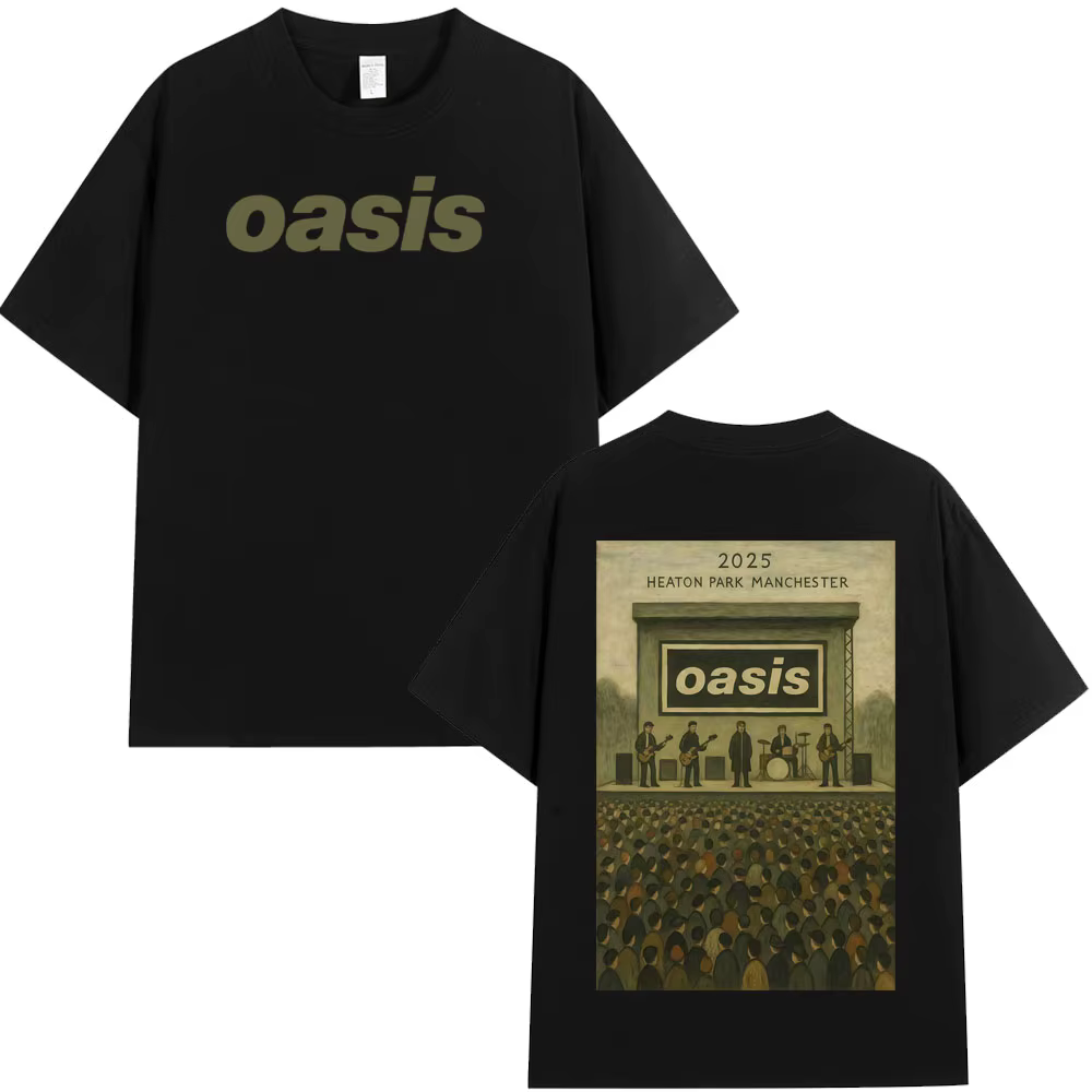2026 Summer Oasis Band 2025 Heaton Park Tour Print Cotton T-shirt Men's Oversized Casual Breathable Top