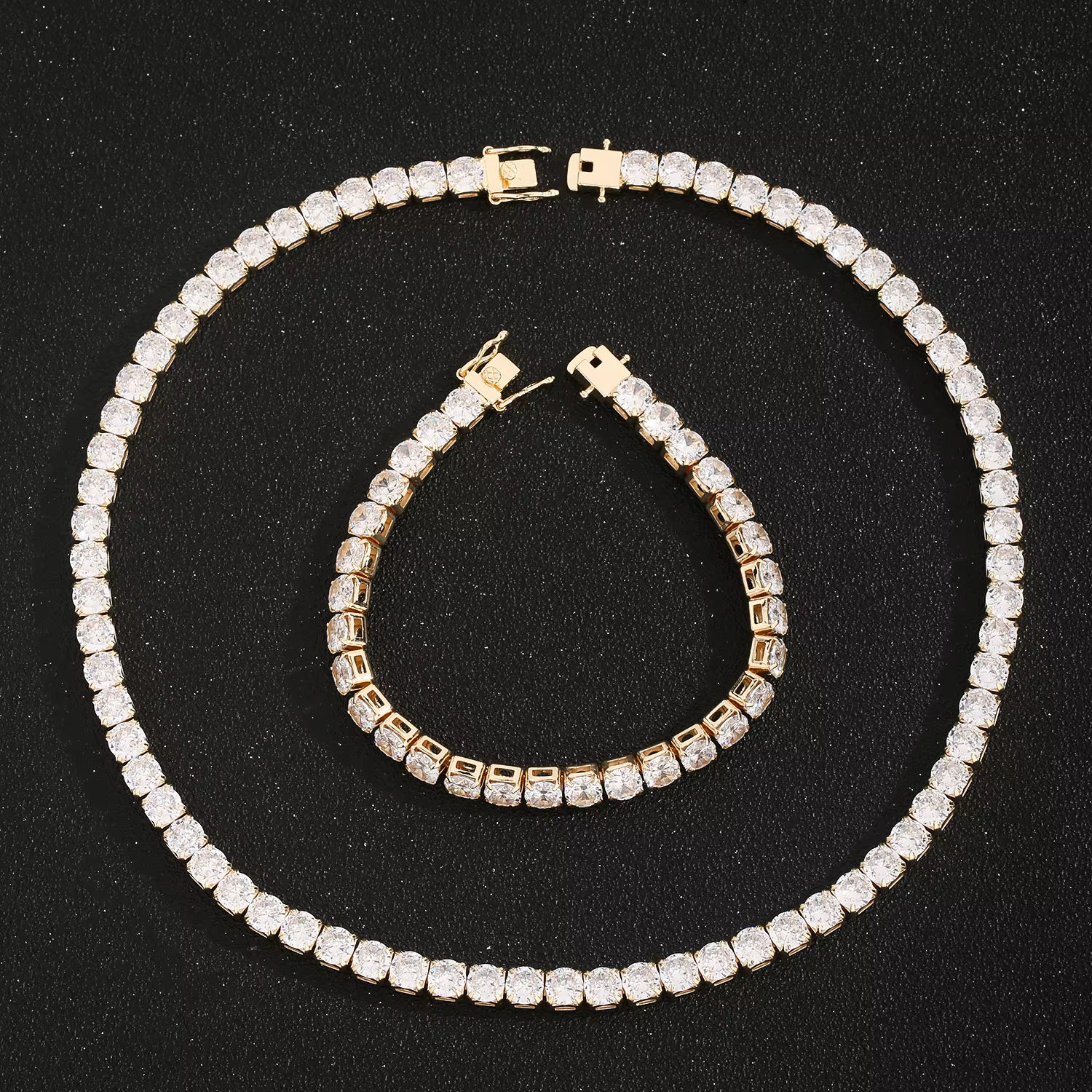 Fashionable Exquisite 6mm Bracelet and Necklace Set 14K Gold-Plated Diamond Design Anniversary Gift